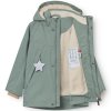 Dětská zateplená nepromokavá bunda v zeleno-modré barvě od Mini A Ture - rozepnutá s vnitřní fleecovou podšívkou