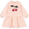 Dívčí bavlněné šaty v růžové barvě s dlouhým rukávem a výšivkou třešniček na hrudníku od Konges Sløjd