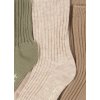 Žebrované dětské ponožky v hnědé, béžové a zelené barvě - 3 páry v balení