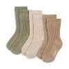 Žebrované dětské ponožky v hnědé, béžové a zelené barvě - 3 páry v balení