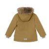 Technicky špičková bunda na zimu pro děti v okrové barvě od značky Mini A Ture - s chlupatou kapucí - pohled zezadu