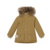 Technicky špičková bunda na zimu pro děti v okrové barvě od značky Mini A Ture - s kožíškem na kapuci