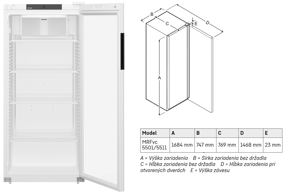 Rozmery chladničky Liebherr MRFvc 5511 (sklenené dvere)