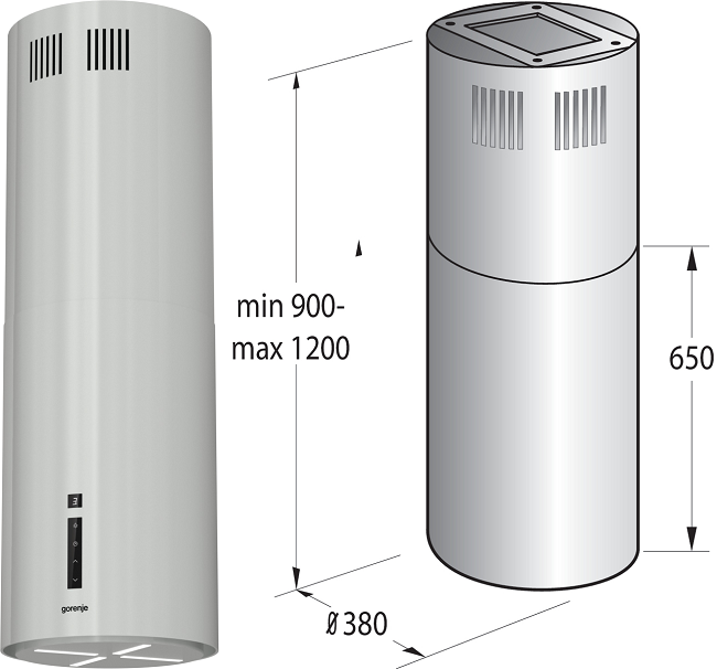 GORENJE IHR443E6X priestorový digestor, rozmery