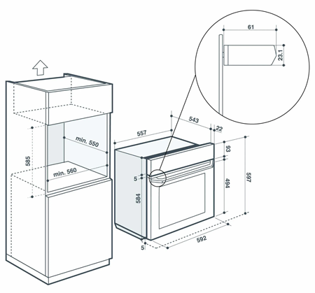 Inštalačny nákres zabudovania vstavanej rúry&nbsp;De Dietrich DOR4747B