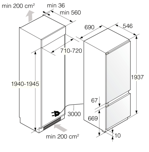ASKO RBC297SND1 - rozkres na zabudovanie vstavanej chladničky s mrazničkou