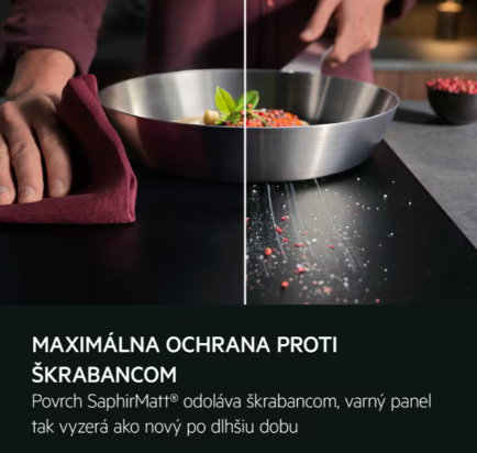 Sklo SaphirMatt® ponúka lepšiu ochranu pred poškriabaním ako štandardné keramické varné dosky. 