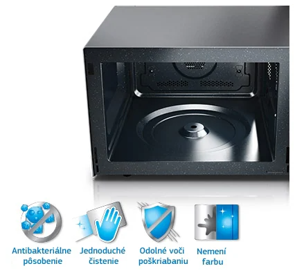 Mikrovlnná rúra Samsung MS23F301TFK/EO má hladký keramický vnútorný povrch