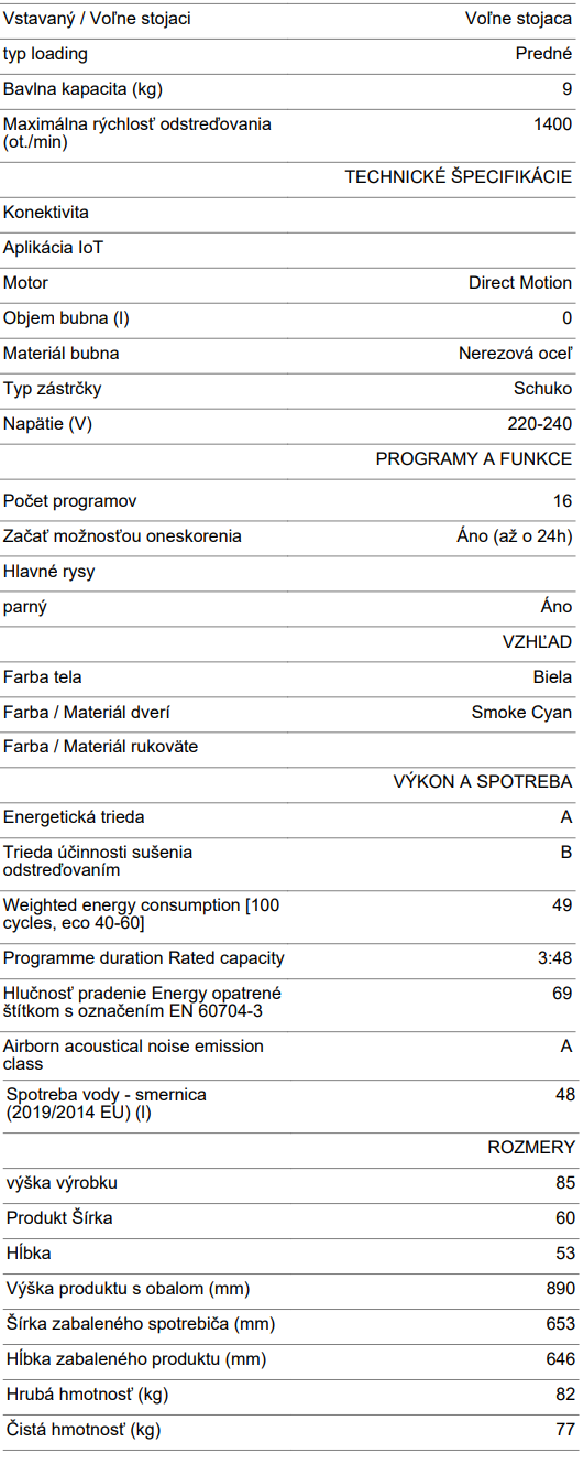 Práčka HAIER HW90-B14979-S parametre