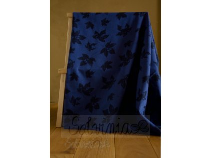 Žakár bio bavlna- modré listy