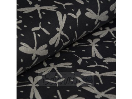 Úplet bio bavlna- třpytivé vážky na šedé