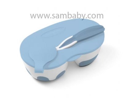 Babyono Miska 2v1 uzavíratelná, s lžičkou 200 + 150 ml 6 m + modrá