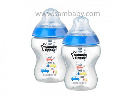 Tommee Tippee Kojenecká láhev C2N s obrázky modrá 2ks 260ml 0m+