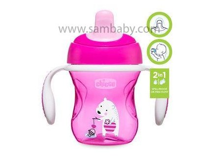 CHICCO Hrneček Training s držadly 200 ml, růžový 6m +