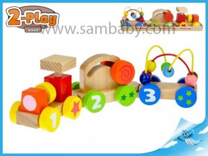 Vláček s vagónky 34cm dřevěný 2-Play 18m+