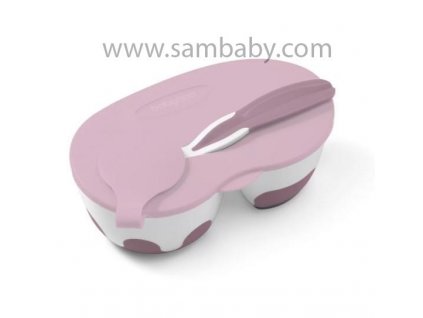 Babyono Miska 2v1 uzavíratelná, s lžičkou 200 + 150 ml 6 m + růžová