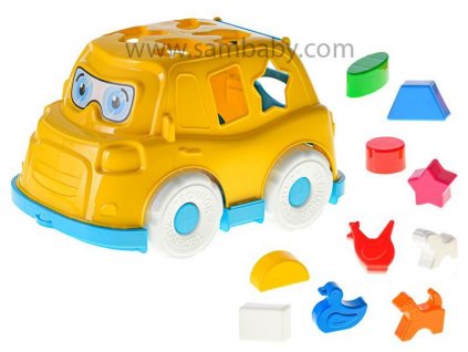 Mikro Trading Auto/vkládačka 25,5cm 2v1 geometrické tvary a zvířátka - barva žlutá