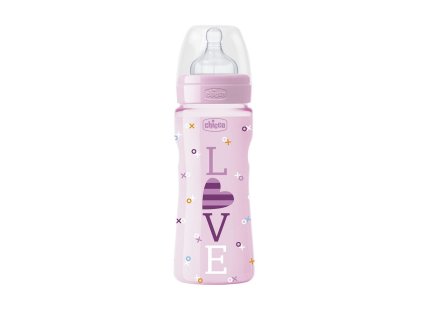 CHICCO Láhev kojenecká WB LOVE silikon 330 ml dívka/ 4m+