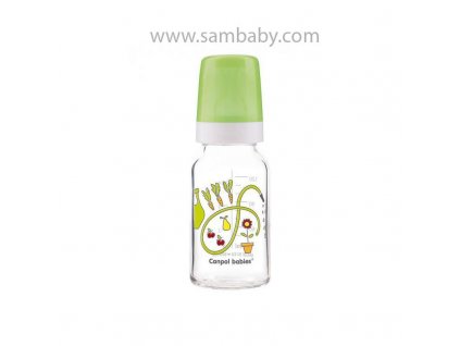 Canpol babies Láhev skleněná s potiskem 120ml zelená
