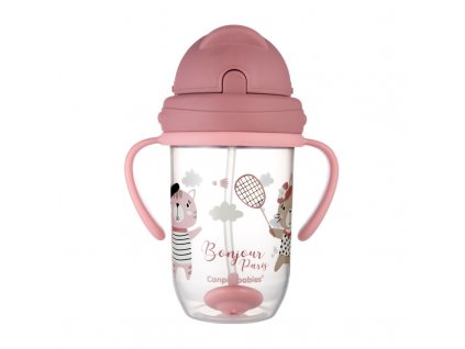 Canpol babies Nevylévací hrneček se slámkou a závažím 270ml BONJOUR PARIS růžový