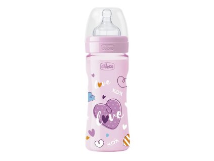 CHICCO Láhev kojenecká WB LOVE silikon 250 ml dívka 2m+
