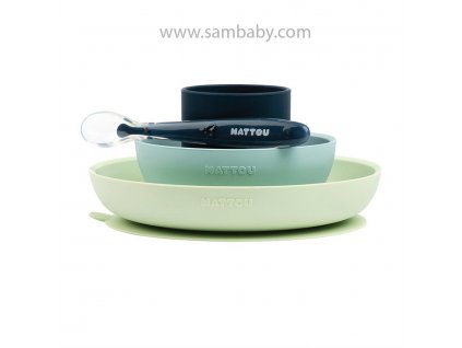 NATTOU Set jídelní silikonový 4 ks zeleno-modrý bez BPA