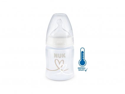 NUK FC+ lahev s kontrolou teploty, 150 ml bílé srdíčko