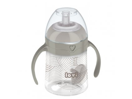 LOVI První hrneček se slámkou a závažím HARMONY 150ml šedý 6m+