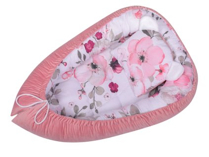 DuetBaby hnízdo do postýlky + polštářek květy růžové