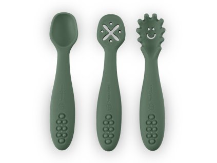 Petite Mars Set 3 ks silikonových tréninkových lžiček Take&Match Misty Green 6m+