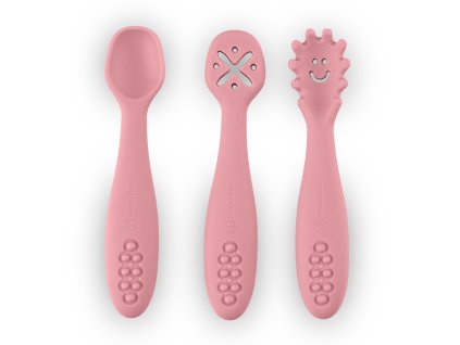 Petite Mars Set 3 ks silikonových tréninkových lžiček Take&Match Dusty Rose 6m+