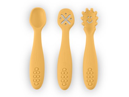 Petite Mars Set 3 ks silikonových tréninkových lžiček Take&Match Intense Ochre 6m+
