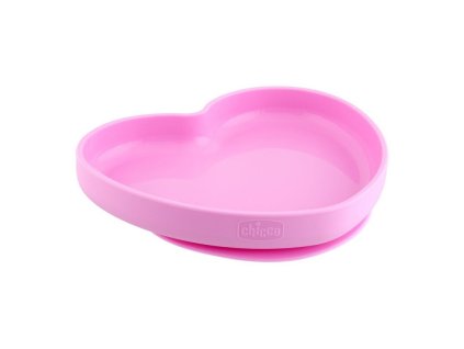 Chicco Talíř silikonový srdíčko, růžový 9m+