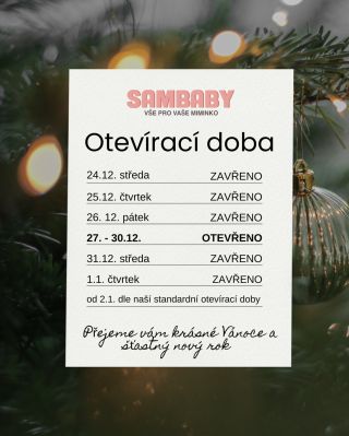 🎄 Vánoční otevírací doba Sambaby 🎄 Milí rodiče a naši nejmenší zákazníci, děkujeme vám za vaši přízeň v tomto roce.❤️...
