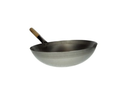 Wok pánev s dřevěnou rukojetí 38cm - kulaté dno