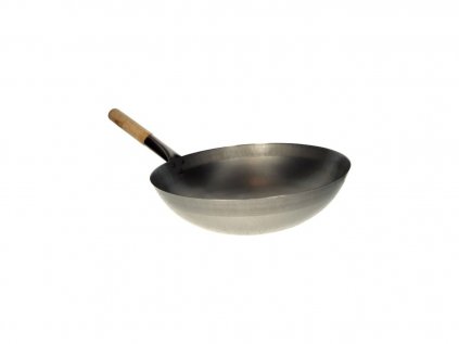 Wok pánev s dřevěnou rukojetí 33cm - kulaté dno