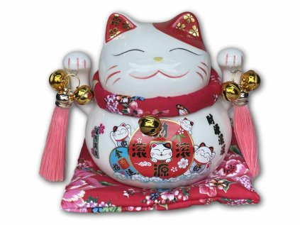 Porcelánová kočka Maneki Neko - bílá