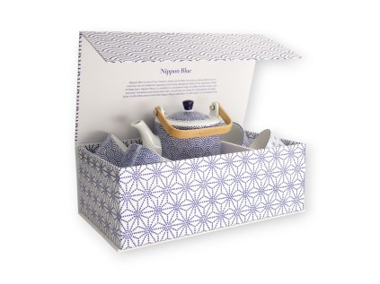 [17990] Nippon Blue Tea Giftset Dots 0.8lt w 4 Cups Lines Star Dots Wave 1 6