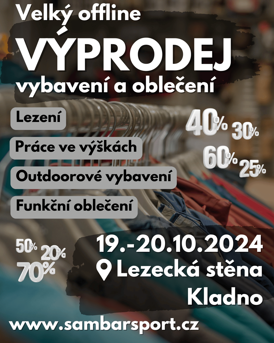 Velký víkendový offline výprodej vybavení a oblečení!