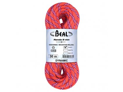 BEAL Rando 8 mm ORANGE 30 m - Dvojité dynamické lano