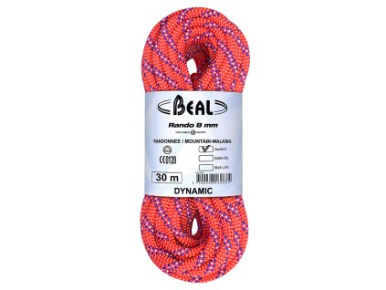 BEAL Rando 8 mm ORANGE 20 m - Dvojité dynamické lano