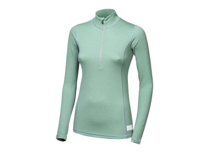 SENSOR MERINO DF dámské triko dl.rukáv zip basil green velikost M (Velikost M, Barva zelená)