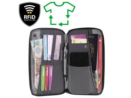 Lifeventure RFiD Travel Wallet Recycled - peněženka na cestovní doklady (Barva grey)