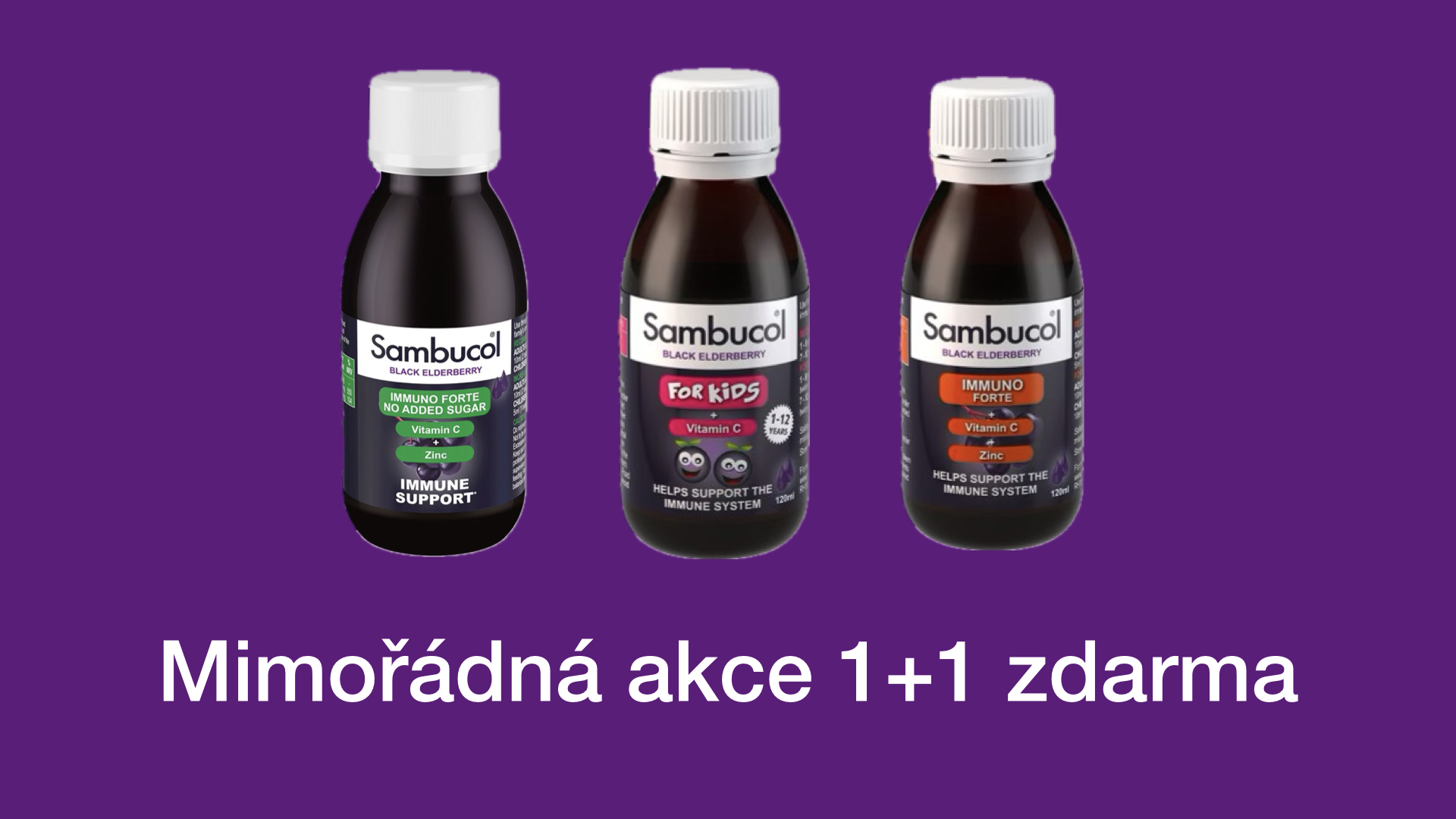Akce Sambucol sirupy 1+1 zdarma