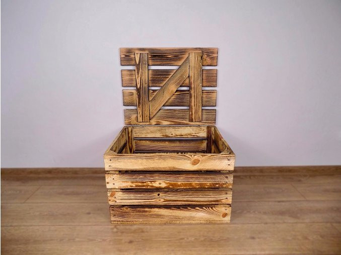 dřevěná bedýnka TRUHLA OPÁLENÁ 50x40x30 cm 2