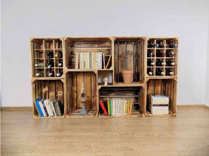 Dřevěná bedýnka knihovna s vinotékou 180X100X30CM
