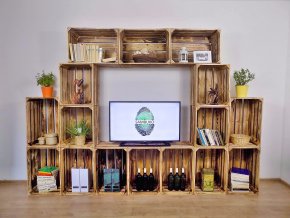 DŘEVĚNÁ BEDÝNKA TV STĚNA 280X200X30CM