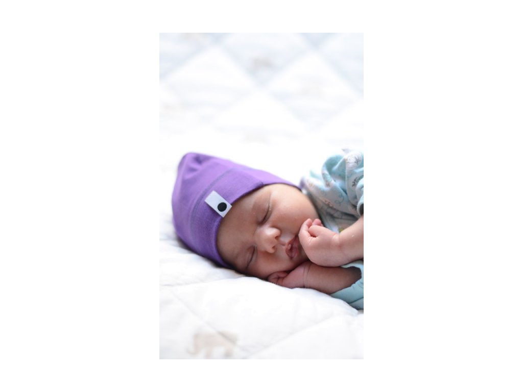 Bavlněná čepice Newborn - fialová