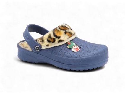 Dámské clogsy s kožíškem modré/camo 9968