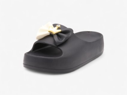 Dámské černé pantofle s mašlí A8605